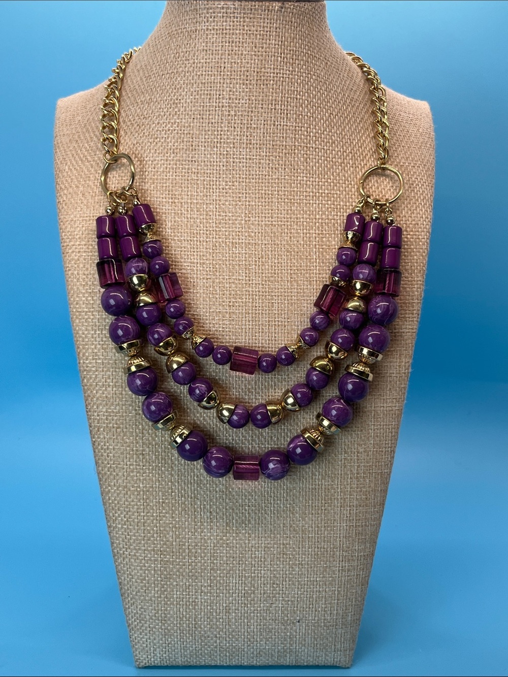 Erica Lyons Purple Multi-Strand Bead Necklace with Gold Accents